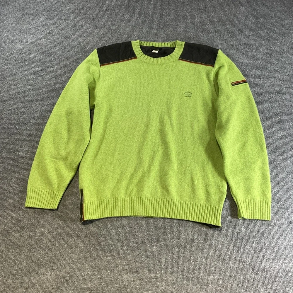 Paul & Shark Yachting Mens XS Lime Green Merino Wool Shoulder Patch Sweater